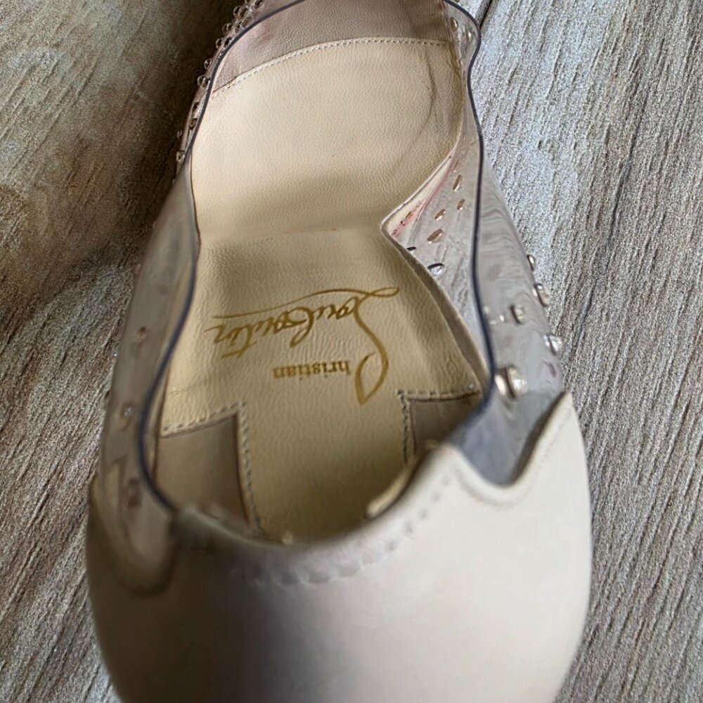 Christian Louboutin Degrastrass Nude & PVC Embellished Crystal Shoe Eur.37 - Picture 8 of 16